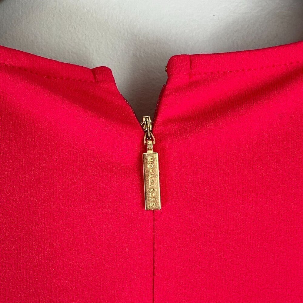 Michael Michael Kors Coral Pink Short Sleeve Sheath Dress Gold Chain Waist PXL - Picture 5 of 12